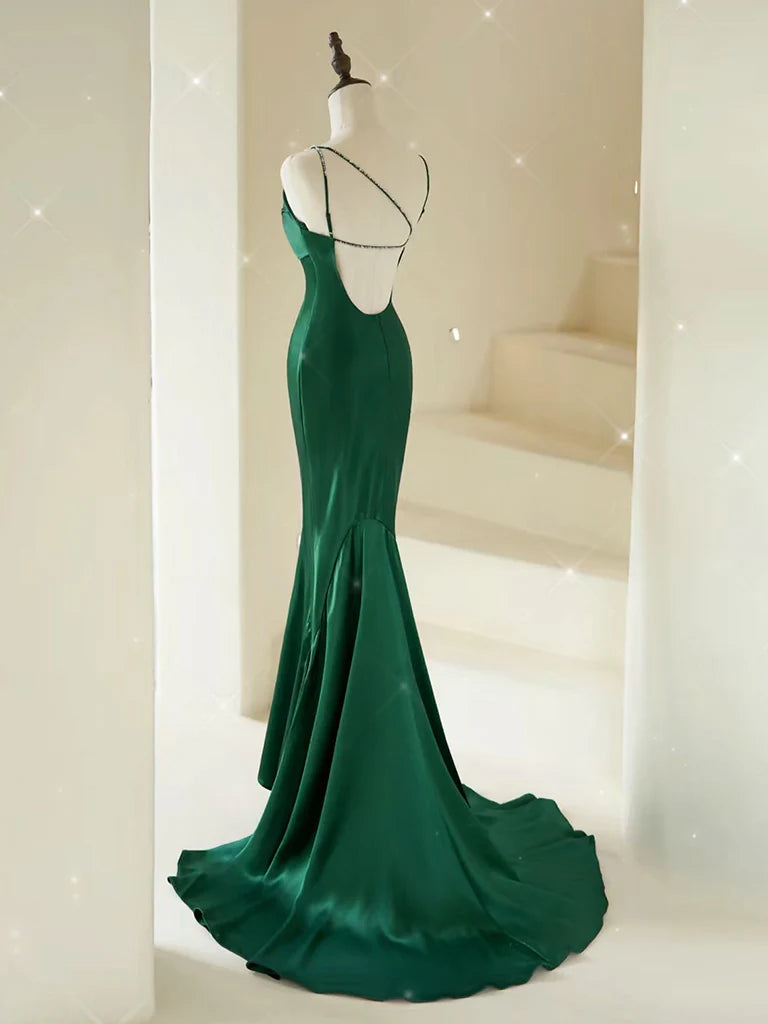 Mermaid V Neck Satin Long Prom Dress
